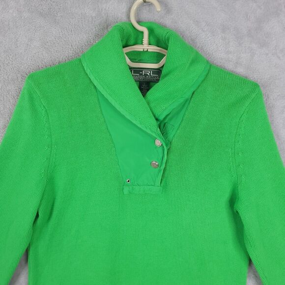 Vintage Ralph Lauren L-RL Active Sweater Women Large Shawl Collar Large Green - Picture 3 of 10